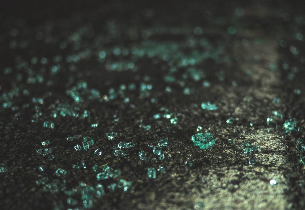 shattered glass on ground