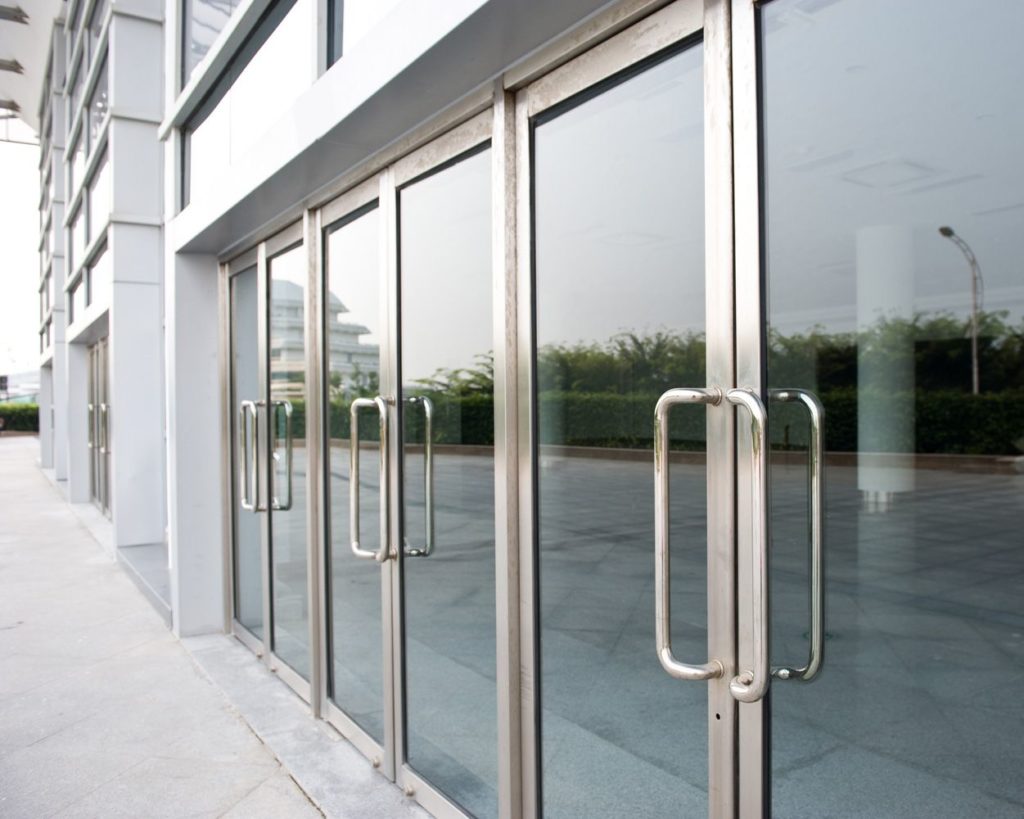 glass doors with silver handles