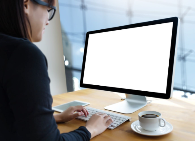 business woman in front of computer