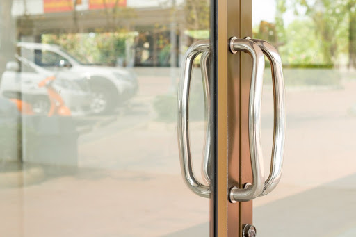 glass door with silver handle