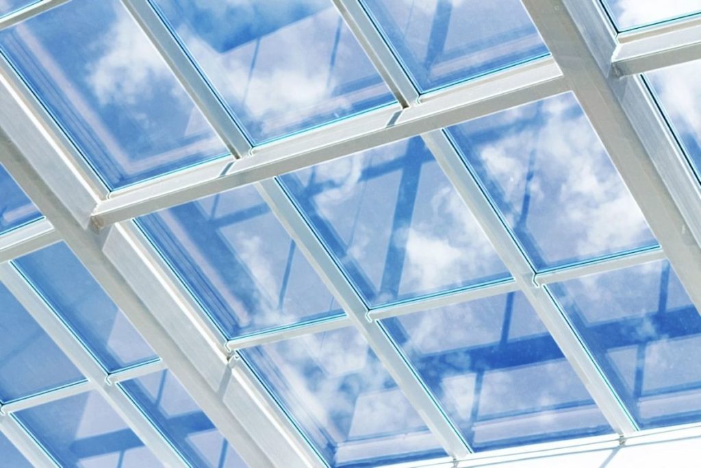 window panels on ceiling of building